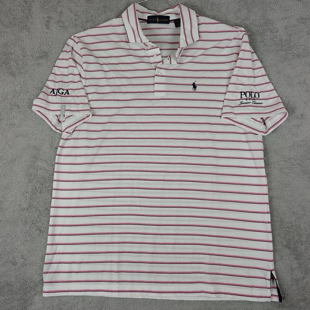 Polo‎ Ralph Lauren Shirt Short Sleeve  Pro-fit JR. Classic AJGA Sz L Pink Stripe